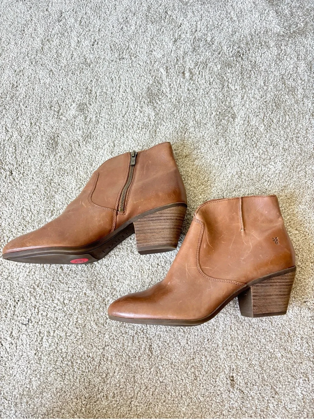 Frye Jennifer Ankle Booties Brown Leather Round Pointed Toe Western